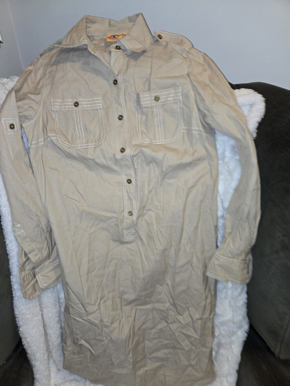 Tory Burch Tan Shirt Dress with Signature Logo Tag